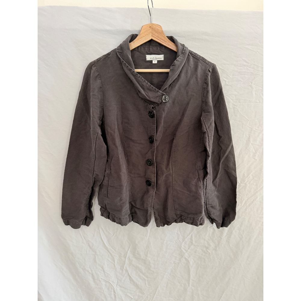 Cut Loose Button Jacket Womens Gray Shawl Collar Lagenlook Small